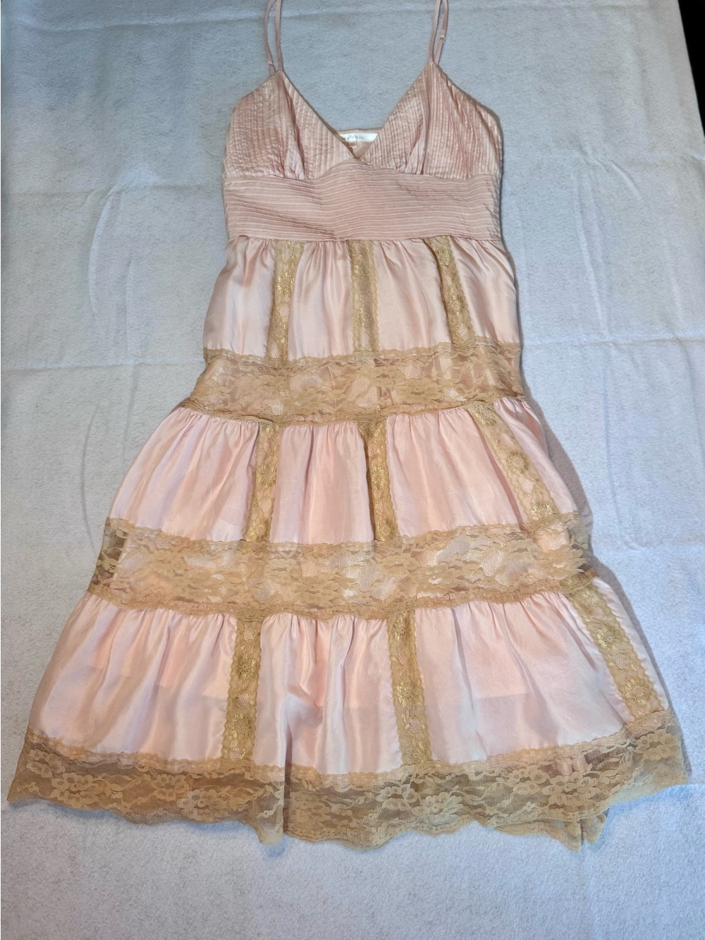 Women’s Pink Lace Trim Tiered Slip Dress